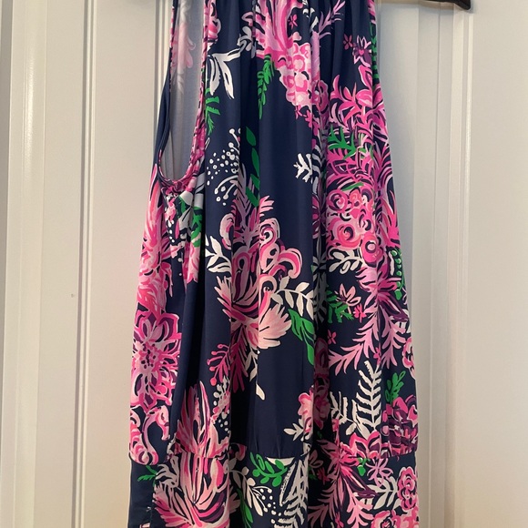 Lilly Pulitzer Bowen Halter Pink and Navy Floral. Size L - Picture 2 of 5